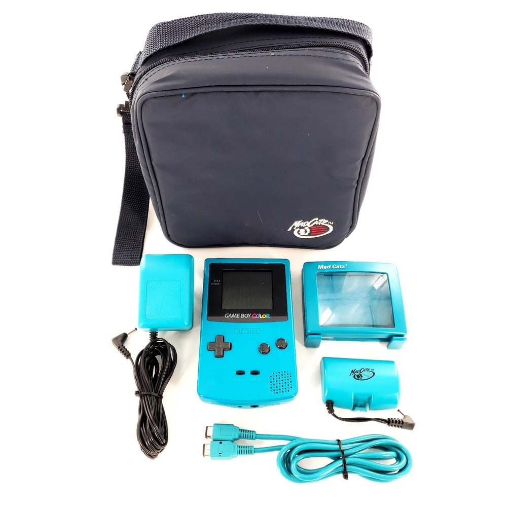 Nintendo Game Boy Color Handheld System Teal Mad Catz Bundle Tested & Works